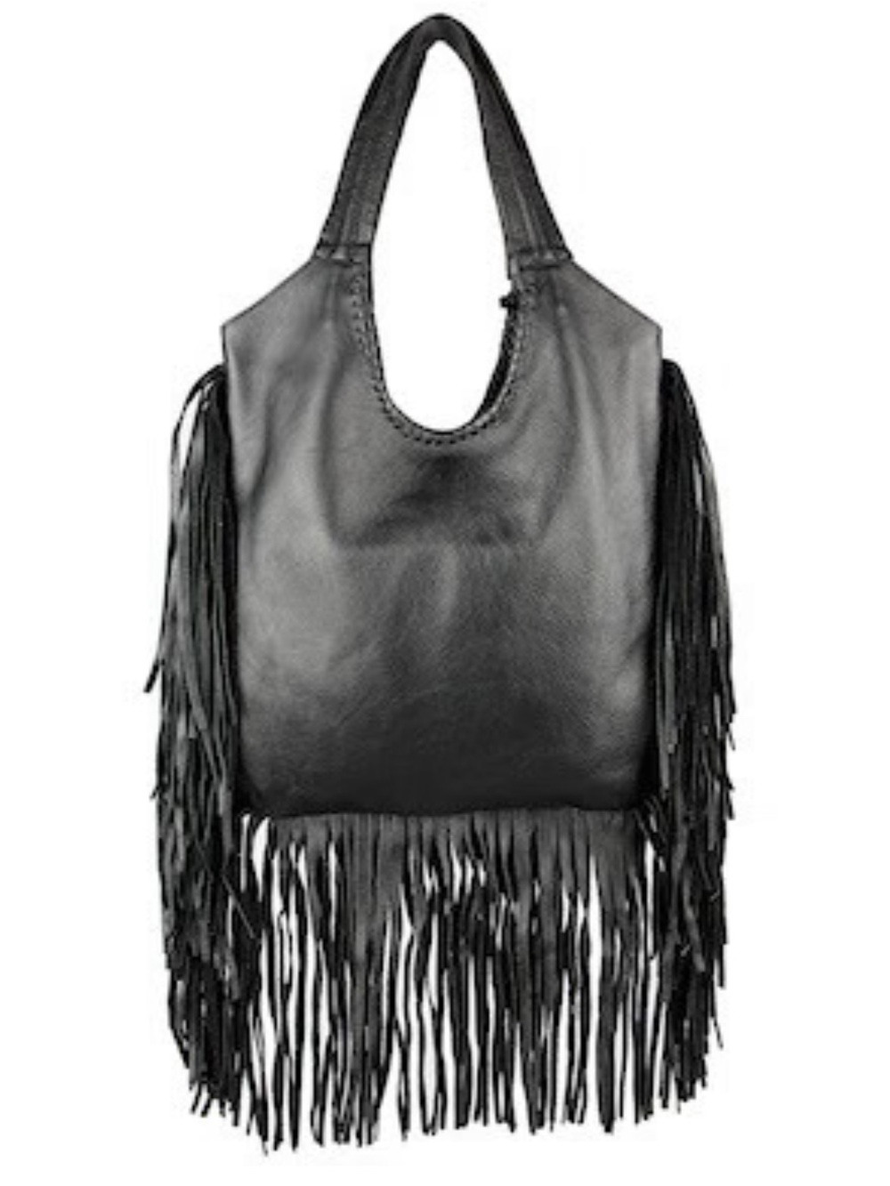 Black Fringe Leather Shoulder Bag - Stylish Women's Tote